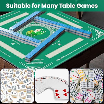 Mahjong Mat with Rules, 32.2 Inch Square Mahjong Mats for Table, Noise Reduction Mah Jong Mat, Rubber Anti-Slip Base for Board Games, Tiles Game & Dominoes Green Dice - color: Green Dice
