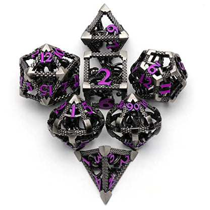 DND Dice Set,3D Octopus Hollow Metal 7-Die,Purple Numbers | copper construction,72g balanced weight,engraved numbers,gift box and velvet bag for DND RPG play - color: Cthulhu Purple Number