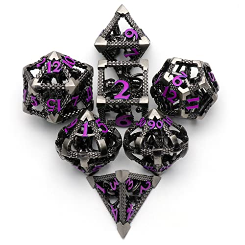 DND Dice Set,3D Octopus Hollow Metal 7-Die,Purple Numbers | Lightweight Copper Dice,Easy-To-Read Numbers,a Gift Box and Velvet Bag for RPG Play,Gifting and Collecting. - color: Cthulhu Purple Number