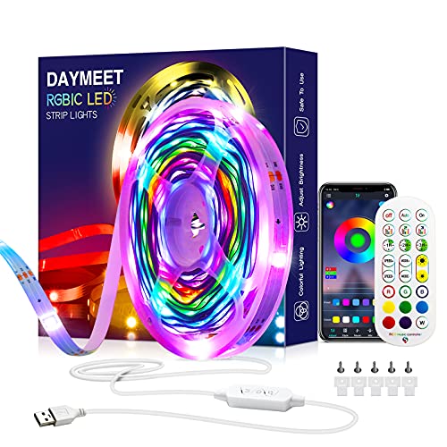Daymeet Led Lights for Bedroom, 33ft Led Chasing Effect Dream ICRGB Light Strip, USB Smart Light Strips APP Control Music Sync Color Changing Led Strip Lights with Remote for Home christmas Decoration - color: Dreamcolor, size: 32.8FT