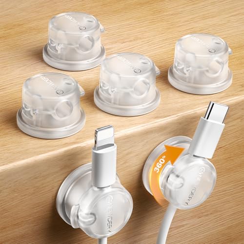 NEWDERY Magnetic Cord Organizer, 6 Pack Clear Adhesive Cable Clips with 360° Swivel & 1s Lock, Desk Cord Holder for Charger, Phone, Nightstand, Perfect for Cable Management - color: Clear, size: 6 Pack