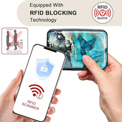 RFID Blocking Credit Card Protector Aluminum ID Case Hard Shell Business Card Holders Metal Wallet for Men or Women (Graygreen Marble) - color: Graygreen Marble