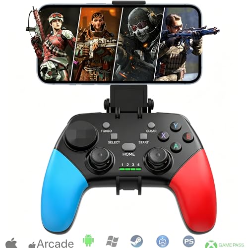 Megadream Wireless Mobile Gaming Controller Gamepad for iPhone/Android/iPad/PC/Switch/PS4/iPad Joystick with Phone Holder, Supported Cloud Game, Streaming on PS5/Xbox, Turbo, COD, Direct Play - color: Blue+Red