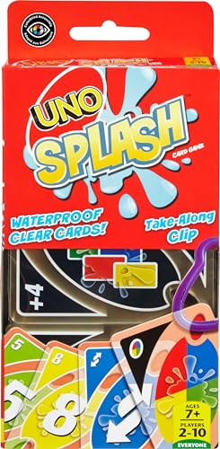 Mattel Games UNO Splash Card Game, Ages 7+, 2-10 Players | With Waterproof Cards &Portable Carabiner Clip for Travel, Pool Time, Camping & Game Nights Away - style: Uno Splash