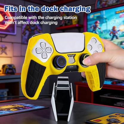 DLseego Protective Cover for PS5 Controller, Soft Silicone Ergonomic Anti-Slip Controller Case Skin with 4 PCS Thumb Stick Grip Caps - Yellow - color: Yellow