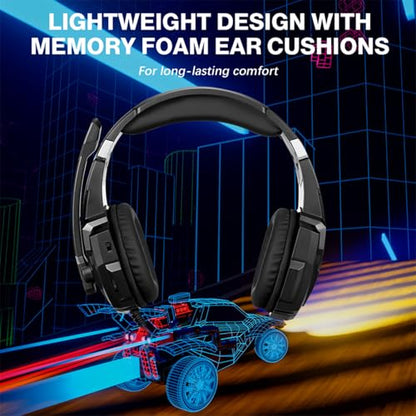 LICAEVEY Gaming Headset, Over Ear Headphone with Noise Cancellation Mic, LED Light, 40mm Drivers, 120 Adjustable Mic for PC, Laptop, Phone, Console (Black) - color: Black