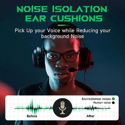 Black Shark Gaming Headset with Noise Canceling Cardioid Mic, Over-Ear Headphones for PC, PS4, PS5, Xbox, Switch, 50mm Dynamic Drivers & LED Light