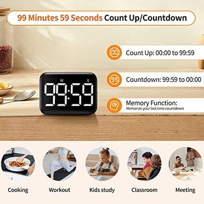 VOCOO Magnetic Kitchen Timer for Cooking with Count Up Countdown, Digital Timer Battery Powered with Large Display, 2 Brightness and Volume Levels for Classroom, Teacher, Kids - color: Cool White