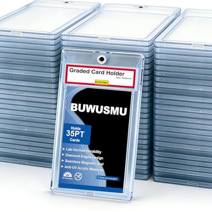 50 Pcs 35 Pt Acrylic Magnetic Card Holders, One Touch Graded Card Slabs | Clear Magnetic Card Cases For Sports, Baseball And Trading Card Storage, Protection, Display And Collecting