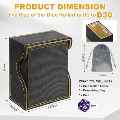 Dice Roller Tower, Magnetic Dice Tray for Rolling, Foldable Leather Dice Organizer Tower Fits for Dungeons & Dragons, MTG DM and Player, Black & Golden - color: Black & Gold, style: Style A