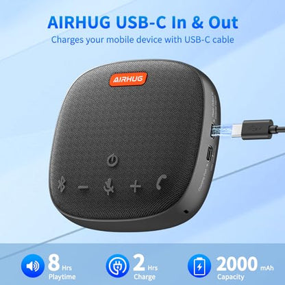 AIRHUG Conference Speaker and Microphone, Bluetooth Speakerphone with 360° Voice Pickup, Advanced Noise Reduction, USB-C Plug & Play, Compatible with Zoom and MS Team