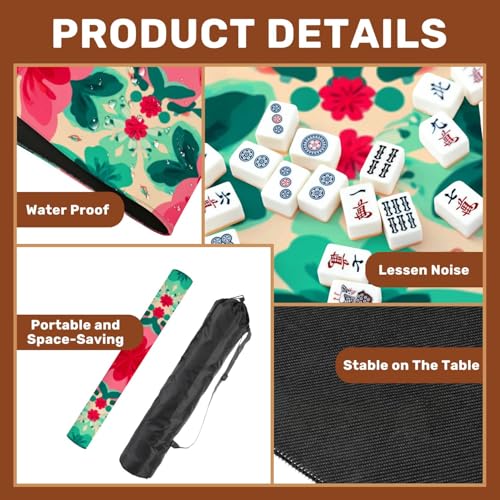 Mahjong Mat 31.5" x 31.5" Floral Vibrant Red Green Blooms Cream Non-Slip Noise Reduction Mahjong Tiles Table Cover for Dominoes Poker Card Board and Tile Games - color: Color2