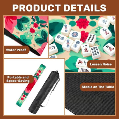 Mahjong Mat 31.5" x 31.5" Floral Vibrant Red Green Blooms Cream Non-Slip Noise Reduction Mahjong Tiles Table Cover for Dominoes Poker Card Board and Tile Games - color: Color2