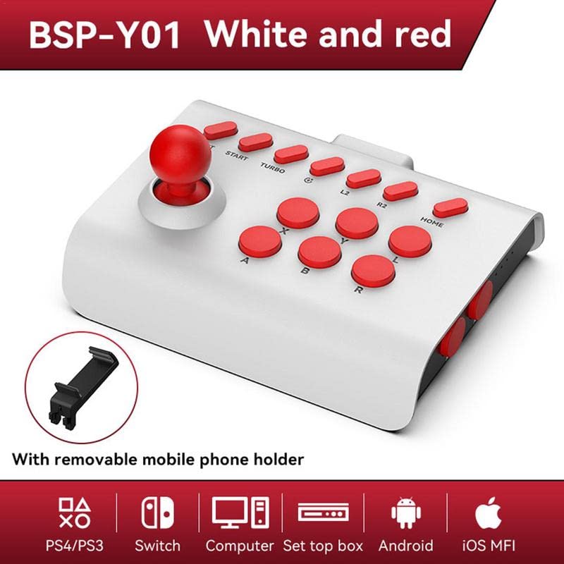 Arcade Fight Stick Joystick For PS4/PS3/PC,Game Controller Fighting Joystick with Turbo & Macro Functions (black red) - color: black red