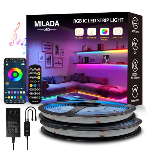COB RGB Smart IC Strip Lights 40FT Color Flowing Strip Light | UL-Listed 24V Multicolor Flexible Tape Lights with APP Control Music Sync for Bedroom Gaming Party Home Decor 2×20FT Rolls - size: RGBIC-40FT