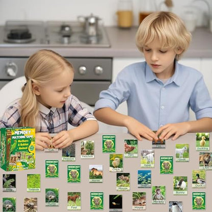 gisgfim 100 PCS Memory Matching Game Adult & Baby Animal Memory Games Educational Matching Game for Kids and Adults A Fun & Fast Animal Memories Games Toddlers Preschool Family Board Gift - style: Adult & Baby Animal