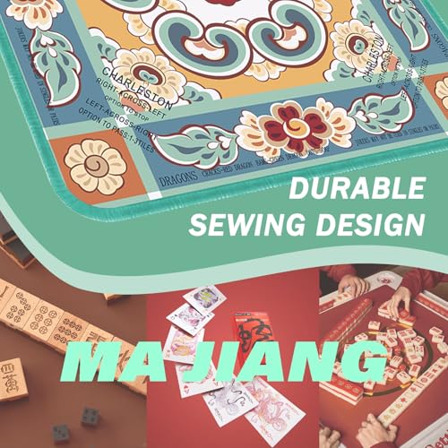 Green Mahjong Mat for Table, American Mahjong Mat with Printed Rules, 31.5x31.5 in, Anti-Slip, Noise-Reducing Table Cover with Carrying Bag for Mahjong, Poker, Dominoes and Card Games - color: Sage Green