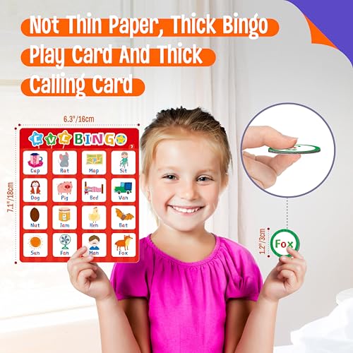 SpriteGru Alphabet & CVC Bingo Game, 12 Bingo Board ABC Letters, CVC Words Phonetic Game, Letters Phonetic Awareness Early Educational Learning Toys - Ages 4 and up, Perfect for Classroom & At Home - style: Alphabet & CVC Bingo Game