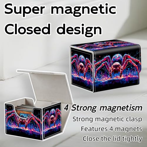 Trading Card Storage Box, Holds 100+ for MTG Cards, PU Leather with Magnetic Closure, Giant Red Spider in Neon City Durable Deck Box for Magic the Gathering, Trading Card Games - color: Giant Red Spider in Neon City