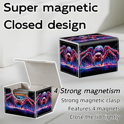 Trading Card Storage Box, Holds 100+ for MTG Cards, PU Leather with Magnetic Closure, Giant Red Spider in Neon City Durable Deck Box for Magic the Gathering, Trading Card Games - color: Giant Red Spider in Neon City