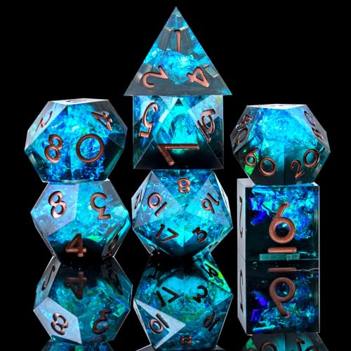 Sharp Edge DND Dice Set Handmade 7 Accessories Dice for Dungeons and Dragons TTRPG Games, Multi-Sided RPG Polyhedral Resin Sharp Edge Dice Roleplaying Games - color: Blue Dark