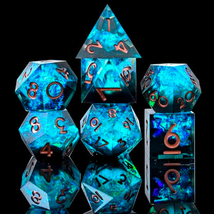 Sharp Edge DND Dice Set Handmade 7 Accessories Dice for Dungeons and Dragons TTRPG Games, Multi-Sided RPG Polyhedral Resin Sharp Edge Dice Roleplaying Games - color: Blue Dark