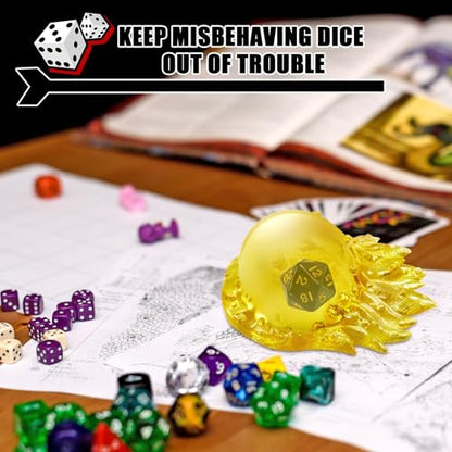 Deekin Translucent Cube Dice Storage with 7 Polyhedral Dice Set, Resin Cube Holder for TTRPG Tabletop Role Playing Game Fantasy Tabletop Gaming(Yellow) - color: Yellow