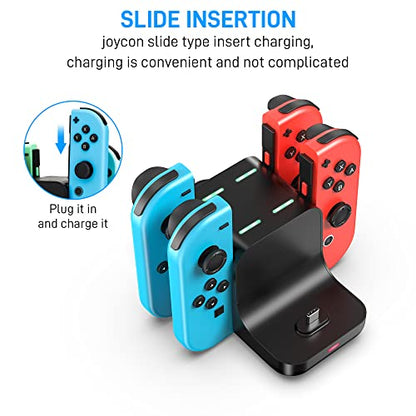 GLDRAM 6 in 1 Switch Charger Dock Station for Nintendo Switch & OLED & Lite, Charging Dock Storage Stand for Nintendo Switch JoyCon and Pro Controller with USB C Charging Cable, Black