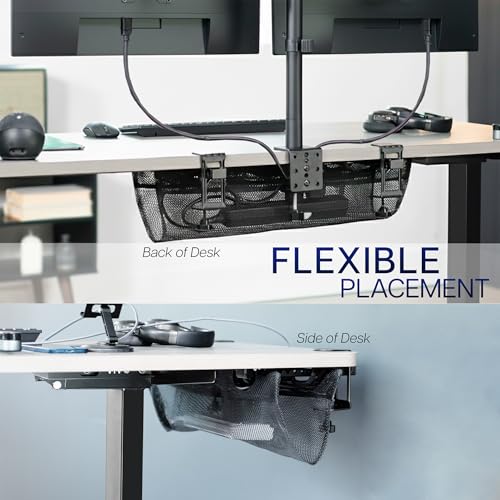 VIVO No Drill Clamp-on 24 inch Mesh Net Under Desk Cable Management Wire Organizer, Adjustable Home Office Standing Desk Cord Storage Sleeve, Black, DESK-AC24MH - size: 24"