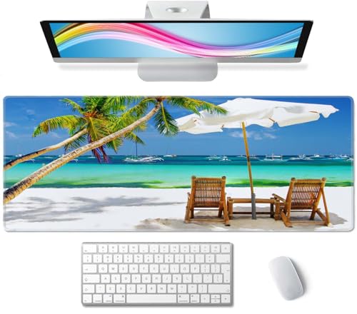 Desk Mat, Tropical Beach Extended Gaming Mouse Pad Large, 31.5"x11.8" Big Mouse Pad with Non-Slip Base and Stitched Edge, Long Computer Keyboard Mouse Mat for Home Office Work - color: Tropical Beach