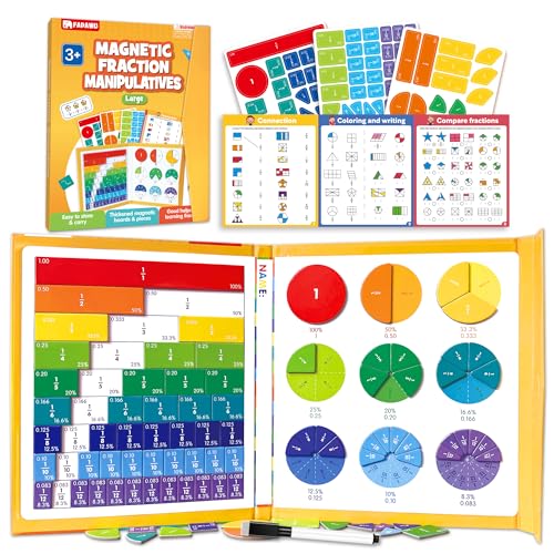 Large Magnetic Fraction Demonstration Book, Magnetic Fraction Educational Puzzle with Tiles & Circles, Montessori Fraction Manipulatives for Elementary School, Maths Learning Toys for Kids - color: Orange (10.16 X 8.27 In)