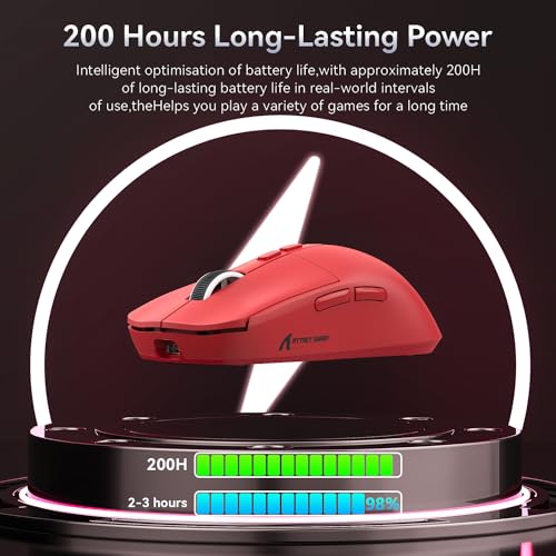 ATTACK SHARK X6 Lightweight Wireless Gaming Mouse with RGB Backlight Charging Base,Tri-Mode Wired/2.4GHz/BT5.2,26K DPI, PAW3395 Optical Sensor,HUANO Switch,5programmable Buttons,PC/Mac(Red) - color: Red, size: Mouse without Anti-slip sticker