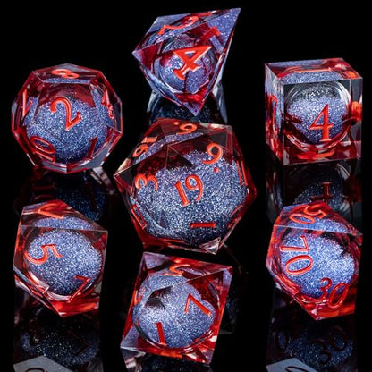 ARUOHHA Liquid Core DND Dice Set, Blood Sharp Edged Dragons Dice Compatible with D&D RPG Role Playing Games, Resin Blood Red Polyhedral Dungeons D and D Dice with Gift Box D20 D12 D10 D8 D6 D4 - color: Vampire