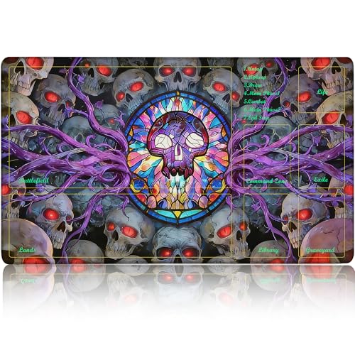 MTG Playmat TCG Card Mat Magic The Gathering Play Mat with Zone 24x14 Inch - color: Stained Glass Skull,with Zone