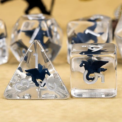 DND Resin Fly Horse Dice Set, D&D Polyhedral Dice for Dungeons and Dragons RPG, MTG Role Playing Games D and D Dice 7pc D20 D12 D10 D8 D6 D4 - color: Fly Horse
