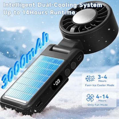 Handheld Portable Turbo Fan with Ice Cooling,5 Speed Rechargeable LED Display Foldable Hand Held Personal Clip/Neck/Waist Fan,180°& 360° Adjustable,Pocket Mini Fan for Outdoor/Home/Office (Black) - color: Black
