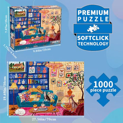 Jigsaw Puzzles for Adults 1000 Piece Puzzle for Adults 1000 Pieces Puzzle 1000 Pieces-Colorful Bohemian Pet Living Room
