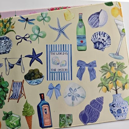 Cute Pastel Coastal Desk Mat with Vibrant Sea Life Beige Large Mouse Pad Cozy Aesthetic XXL Mouse Pad Anti-Slip Big Mousepad with Stitched Edges for Computer Desktop - color: A5- Italian Seaside