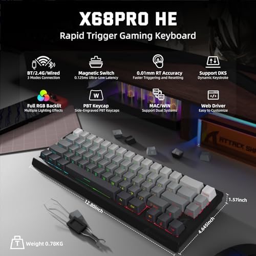 ATTACK SHARK X11 & X68 PRO HE Wireless Gaming Combo,Rapid Trigger Hall Effect Magnetic Switch 8K Keyboard,Ultra-Light 22K DPI PAW3311 Optical Sensor Mouse,RGB Backlit Tri-Mode with Coiled Cable-Grey - color: Grey