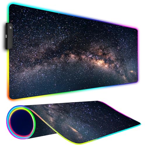RGB Gaming Mouse Pad, Large Mousepad with Led Light, Keyboard Pad Gaming Accessories for Desk, Non-Slip Rubber Base Big Mouse Mat for Gamer, 31.5 X 11.8 Inch, Galaxy - color: 01 Galaxy