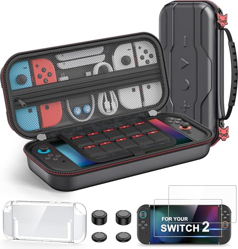 Switch 2 Carrying Case Compatible with Nintendo Switch 2&1/Switch OLED Console, 4 In 1 Protective Hard Portable Travel Carry Storage Bag Include Cover Case, Screen Protector, Thumb Grips - color: Black, size: M-4 In 1 Switch 2 Case Set