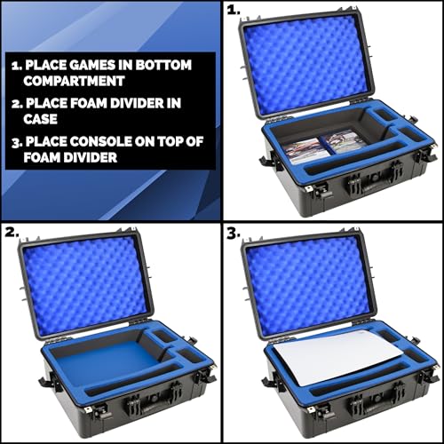 CASEMATIX Hard Shell Travel Case Compatible with PlayStation 5 Console, Controllers, Games and Accessories - Waterproof PS5 Carrying Case with Customized Foam for Both Standard and Digital Editions - style: Original Ps5 (2020)