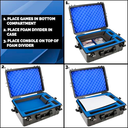 CASEMATIX Hard Shell Travel Case Compatible with PlayStation 5 Console, Controllers, Games and Accessories - Waterproof PS5 Carrying Case with Customized Foam for Both Standard and Digital Editions - style: Original Ps5 (2020)