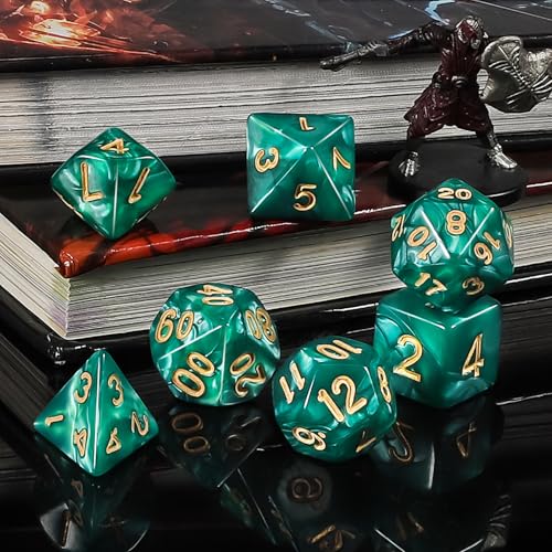 QMay Polyhedral Dice Set - 7 x 7 (49 Pieces) DND Dice with 7PCS Black Drawstring Bags Great for Dungeons and Dragons, RPG, MTG,Role Playing Table Games D4 D6 D8 D10 D% D12 D20 - color: 7 Sets-49pcs