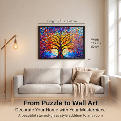 Amzgo® 1000 Pieces Stained Glass Jigsaw Puzzle, Beautiful Tree of Life Art Puzzles for Adults, Unique Fun Impossible Hard Difficult Challenging Pretty Puzzles, Colorful Mosaic Nature Puzzle