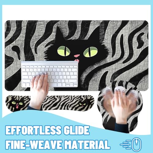 Black Cat Desk Mat Set Cartoon Zebra Large Mouse Pad with Wrist Rest 4-in-1 Desk Mat for Desktop Ergonomic Computer Desk Arm Wrist Anti-Slip Computer Ergonomic Mouse Pad Home Office Gaming - color: Black Cat Cartoon Zebra, size: 34.5" x 15.7"