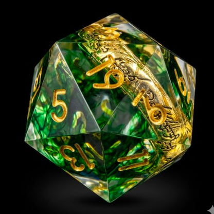 Ring DND Dice Set Sharp Edge Resin Dice,Golden Ring Inclusion Suitable for Lord of the Ring D&D Dice RPG Role Playing Games Suitable for Dungeons and Dragons Polyhedral Dice Set（Green） - color: Green