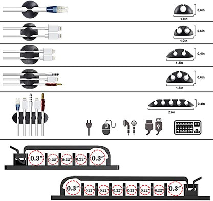 White Cable Management Organizer Kit 4 Cable Sleeve Split 311Pcs | 47Cable Clips 12Cord Clips Holder,22 Cable Ties, 20 adhesive Wall cable Tie, 200Fasten Cable Ties for TV Electronics - size: 322 PCS