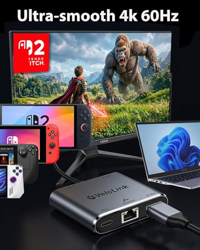 Switch 2 Dock HDMI2.1 Upgraded V22 for Nintendo Switch 2 Compatible with the Latest firmware V22+/Plug&Play/Usbc to HDMI Adapter 4k120Hz for Laptop/MacBook (P&P with LAN) - color: P&P with Lan