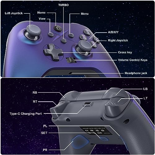 Xexvyrin Wireless Controller for X-box One, X-box Series X/S, PC, Switch, iOS, Android, LED Gaming Controller with TURBO, Macro Function, 6-Axis Gyro, 3.5mm Audio Jack, WiFi Connectivity (Metallic Blue) - color: Metallic Blue